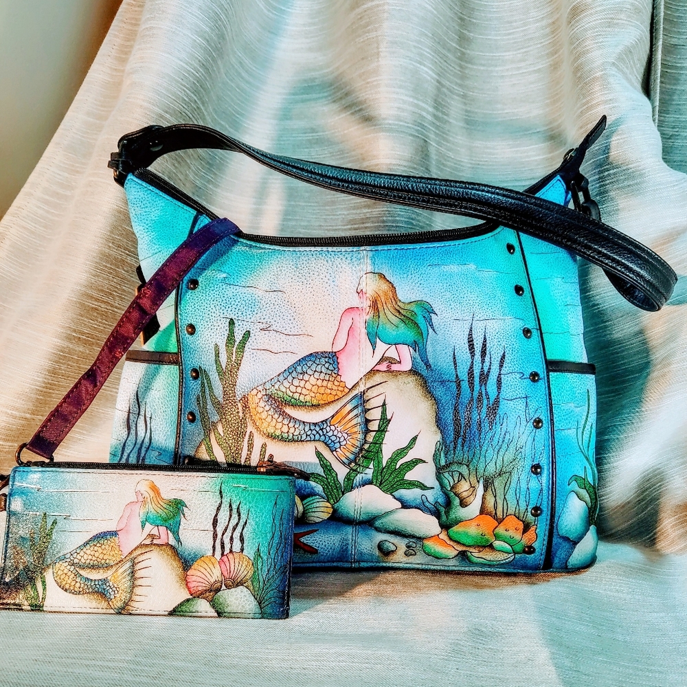 Anuschka "Little Mermaid" shoulder bag with wallet